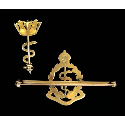 145 - Royal Naval Medical Service & RAMC Gold Regimental Sweetheart Brooches. A good quality gold and ... 