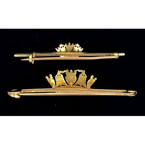 148 - 2 Royal Navy Nautical Crown Gold Sweetheart Brooches. The first with pearls and enamel decoration st... 