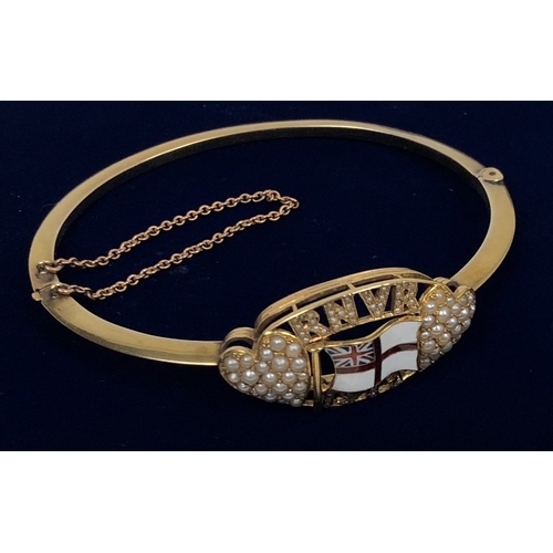 150 - WW1 RNVR 1914 Gold and Pearl Regimental  Bracelet. This exquisite high quality bracelet is mounted w... 