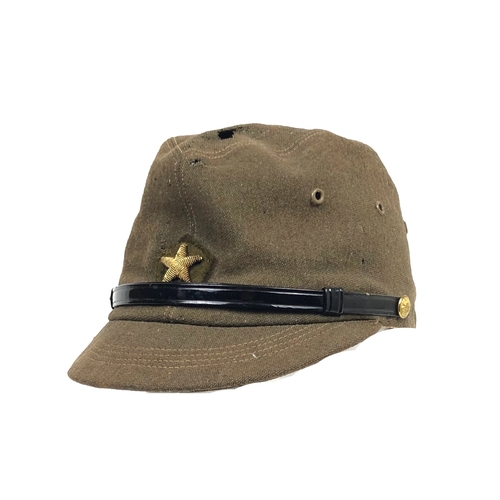 195 - WW2 Period Japanese Army Combat Cap.  This is an Officer private purchase example, tailored in green... 