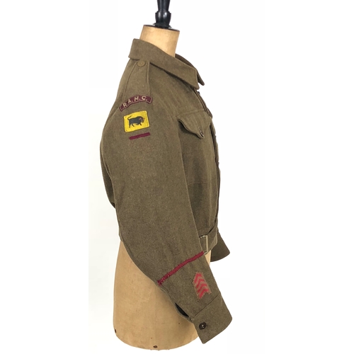 206 - WW2 RAMC 11th Armoured Division Battledress Blouse and Cap. Uniform  A rare as worn example of the 1... 