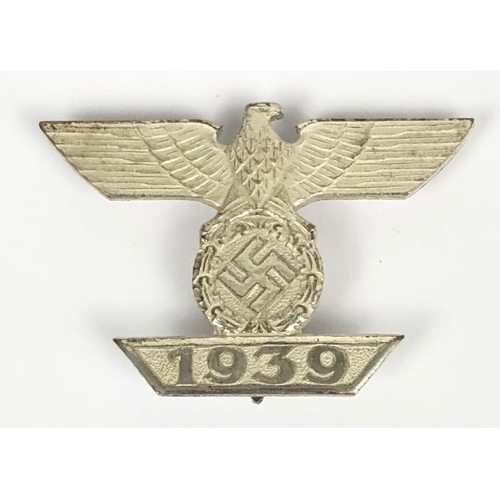 223 - German Third Reich 1939 Bar to the Iron Cross 1st Class.  Fine scarce die-cast silvered example. Eag... 