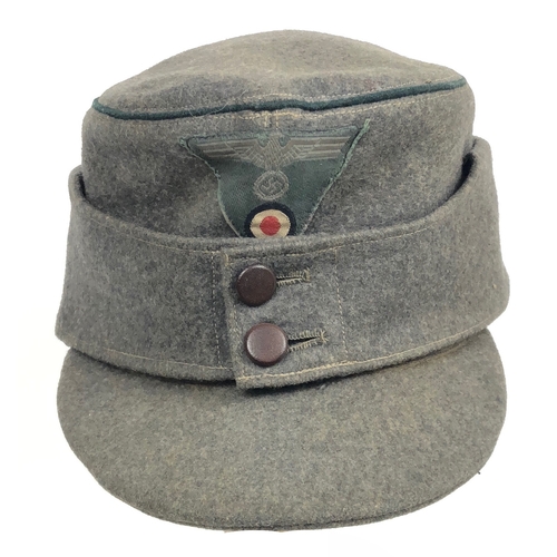 253 - German Third Reich Army Bergmütze cap worn by Alpine troops. Fine example in field-grey woollen clot... 