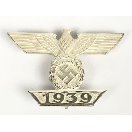 257 - German Third Reich 1939 Bar to the Iron Cross 1st Class. Fine scarce die-cast silvered example. Eagl... 