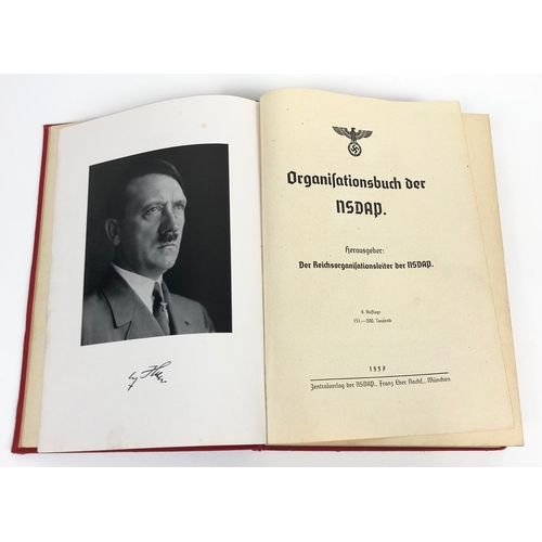 258 - German Third Reich. 1937 Organisationsbuch der NSDAP. Good rare example bound on red cloth with silv... 