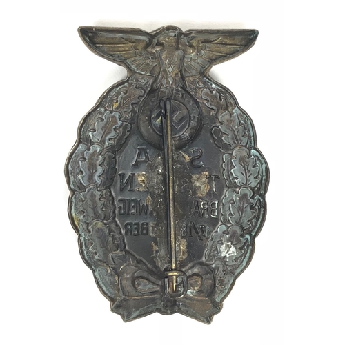 265 - German Third Reich NSDAP SA Treffen Brunswick 1931 breast badge.  A good late war die-stamped silver... 