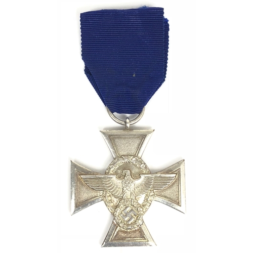 275 - German Third Reich Police Service Cross 2nd Class for 18 years.  Fine silvered Maltese cross bearing... 