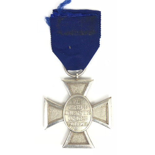 275 - German Third Reich Police Service Cross 2nd Class for 18 years.  Fine silvered Maltese cross bearing... 