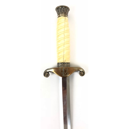 318 - German Third Reich Army Officer's personalised dagger.  Fine example with cream spiral ivorine grip ... 