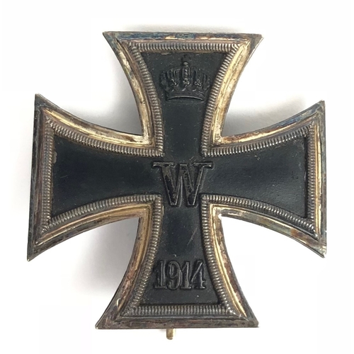 350 - German Imperial cased convex 1914 Iron Cross 1st Class by Godet, Berlin.  Fine example with silvered... 