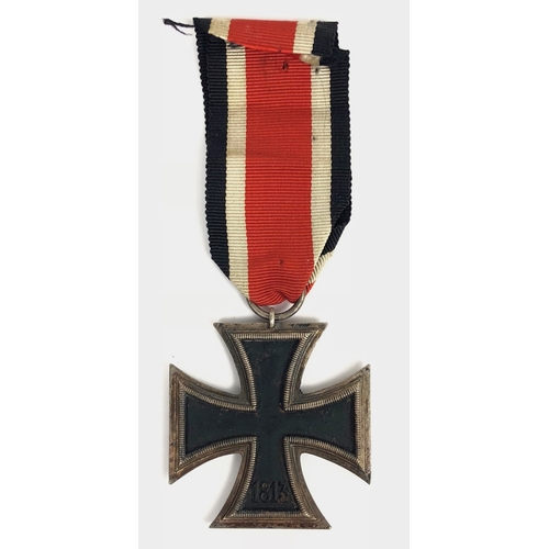 351 - German Third Reich 1939 Iron Cross 2nd Class.  Good unmarked example on ribbon with silvered frame a... 