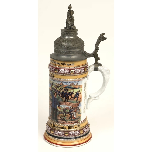 363 - Imperial German 109th Infantry Regiment 1912-14 Beer Stein.  A very good and colourful decorative wh... 