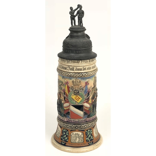 367 - Imperial German 67th Infantry Regiment Beer Stein.  A very good and colourful decorative stone ware ... 