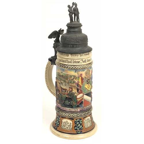 367 - Imperial German 67th Infantry Regiment Beer Stein.  A very good and colourful decorative stone ware ... 