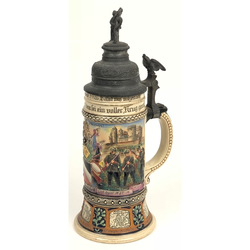 367 - Imperial German 67th Infantry Regiment Beer Stein.  A very good and colourful decorative stone ware ... 