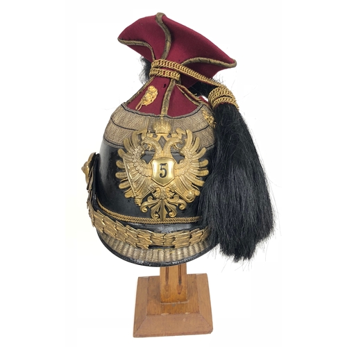 388 - Austrian landwehrulanen (Lancer) Regiment 5 Officer's Chapka.  A rare example, with glazed black lea... 