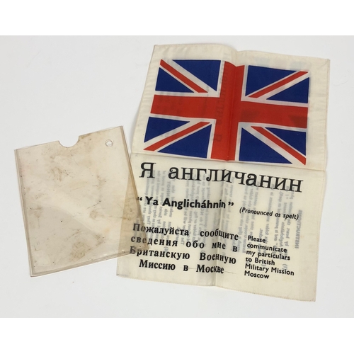 448 - WW2 Period Russian Military Mission Escape Goolie Chit.  Printed silk double sided with the Union fl... 