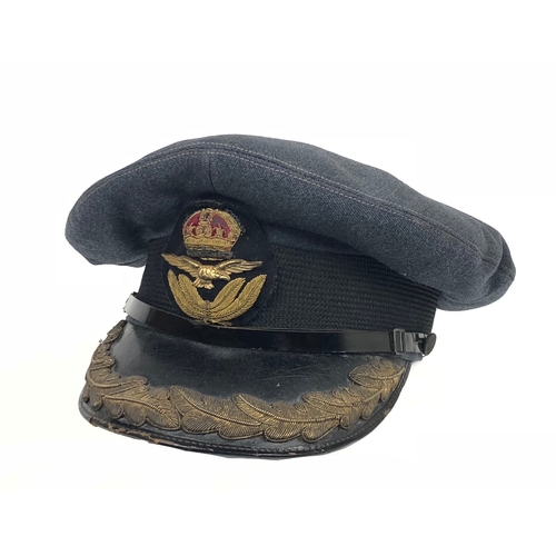 458 - RAF WW2 Period Group Captain Peaked Cap  A rare example, the leather peak adorned with a single row ... 