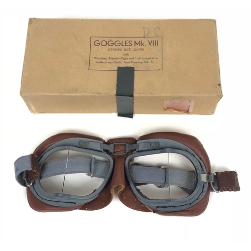 464 - RAF Aircrew MKVIII Flying Goggles Boxed.  A very good pair contained in the original box of issue. S... 