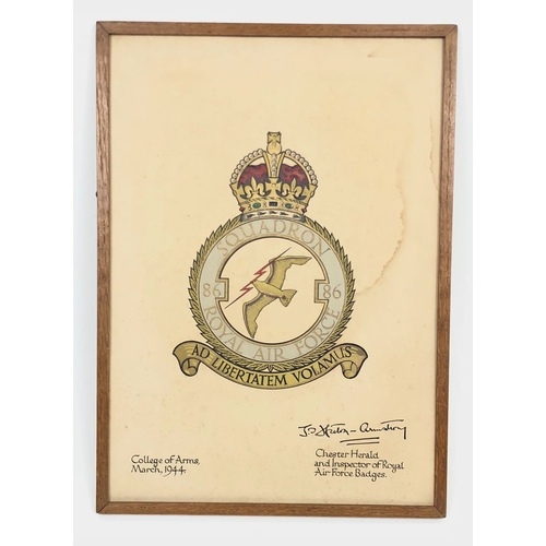 467 - RAF 86 Squadron College of Arms Squadron Crest. 1944. This illuminated crest depicts the badge of 86... 