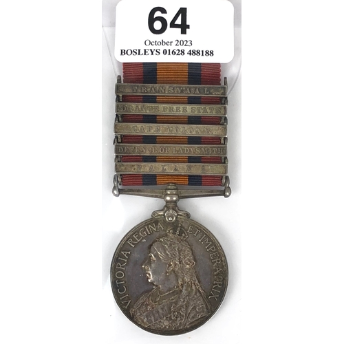 64 - Boer War King's Royal Rifle Corps Defence of Ladysmith Queen's South Africa Medal 5 Clasps  Awarded ... 