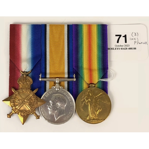 71 - WW1 1st South African Infantry Group of Three Medals.  Awarded to “PTE W BOWIE 1ST S.A.I.”. Comprisi... 