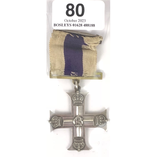 80 - WW1 George V Military Cross. This example unnamed as awarded, retaining original ribbon (fragile) an... 