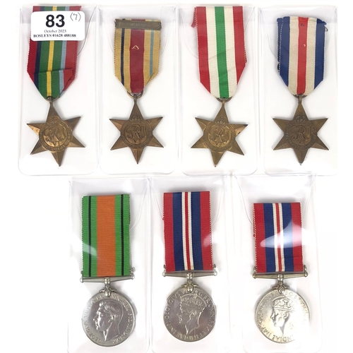 83 - 7 WW2 British Campaign Stars/Medals. Comprising: Pacific Star ... Africa Star (1st Army clasp) ... I... 