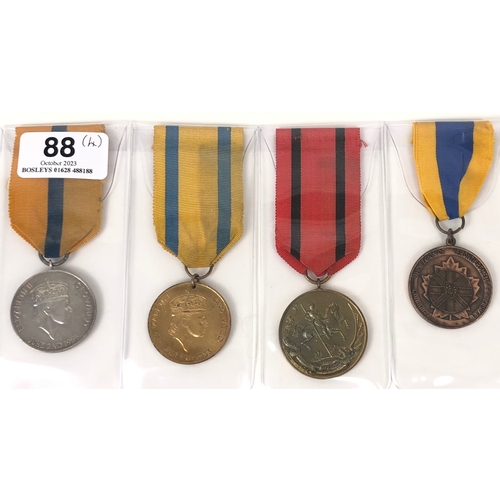 4 Legion of Frontiersmen Medals.  Comprising: EIIR Silver 1953 Coronation Medal stamped "UK C.M.D. L.F. CD". ... Similar in Gilt Metal. ... For Long Service and Efficiency Medal (unnamed). ... Canadian Division Long Efficient Serve "CPL E. CHURCHILL". All complete with ribbons (4 items)