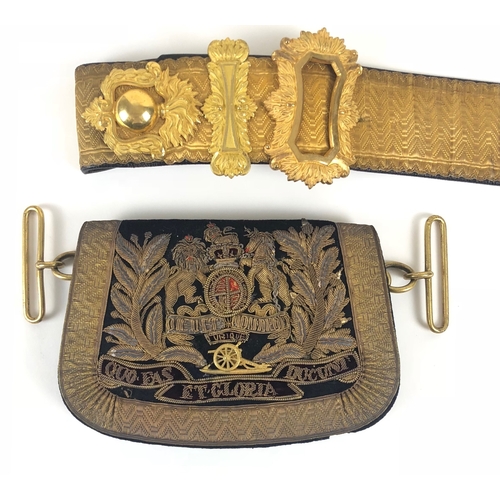 90 - Royal Artillery Victorian Officer’s dress pouch and pouch belt.  A good example of dark blue melton ... 