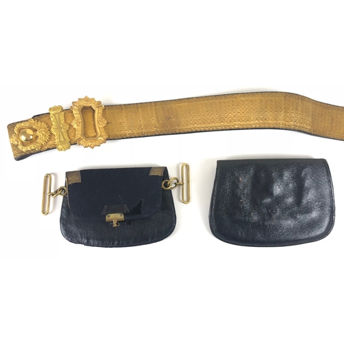 90 - Royal Artillery Victorian Officer’s dress pouch and pouch belt.  A good example of dark blue melton ... 