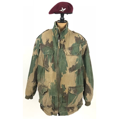 Parachute Regiment Cold War Attributed. Red Beret & Jump Smock.  Attribute to Major John  Haw who served with the Parachute Regiment and later Special Air Service SAS.