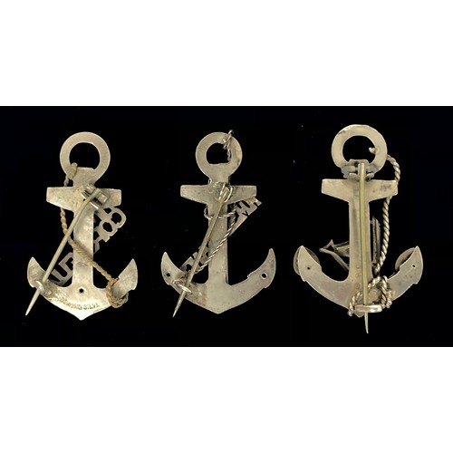 160 - 3 x Royal Navy HMS Cordelia & HMS Blanche Hollow Silver Anchor Brooches. The first example HMS C... 