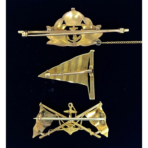 163 - 3 x Royal Navy Regimental Sweetheart Brooch & Yacht Club Brooches. RN Officer's cap badge design... 