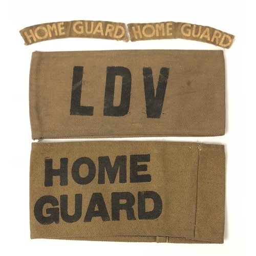 134 - WW2 Local Defence Volunteers  & Home Guard Armbands. Printed on khaki cotton material “LDV” … Ac... 