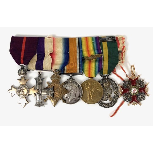 77 - Bedfordshire Royal Engineers OBE, MC, TD, Gold Russian Order of Stanislaus Group of Seven Medals.  A... 