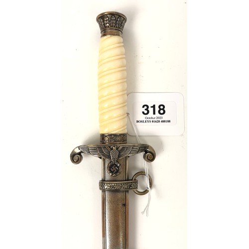 318 - German Third Reich Army Officer's personalised dagger.  Fine example with cream spiral ivorine grip ... 