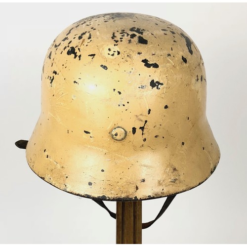 376 - German Third Reich Combat Steel Helmet.  This example with rolled edge example retaining sand cream ... 