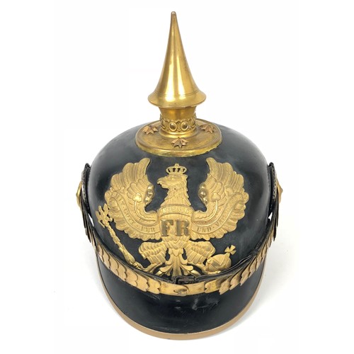 362 - WW1 Prussian Officer's Picklehaube.  A good Officer’s Picklehaube with rounded front peak and gilt m... 