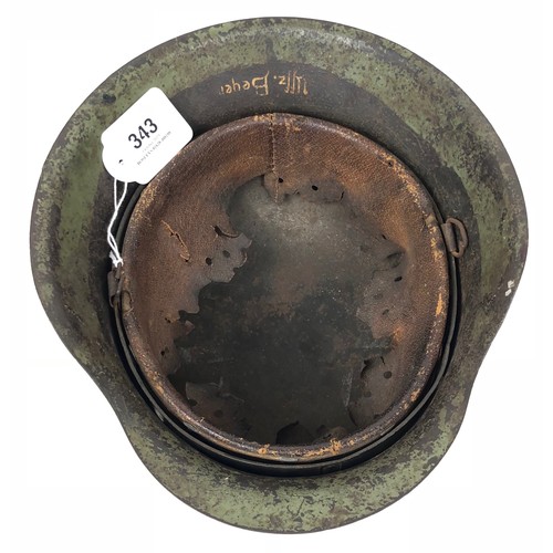 343 - German Third Reich Army Single Decal Steel Helmet. Combat Finish.  A scarce raw edge combat example ... 