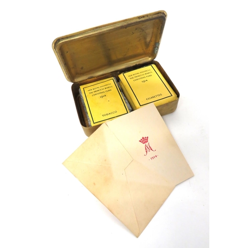 157 - 1914 Princess Mary's Christmas Box And Contents
brass rectangular box.  The top impressed with borde... 