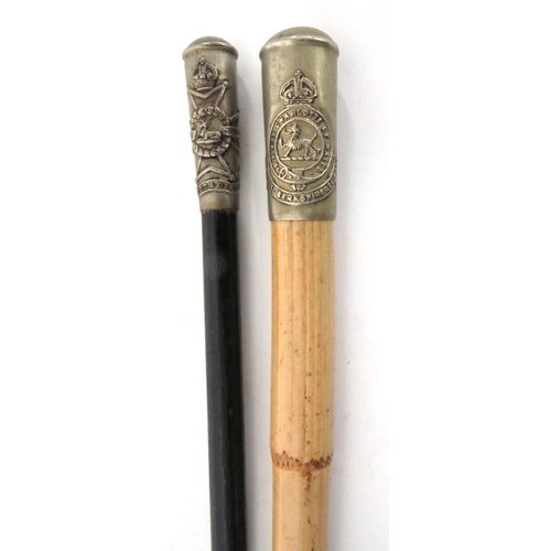 175 - 4 x Various Military Swagger Sticks
consisting white metal, thimble top, Royal Berkshire Reg ... Sim... 