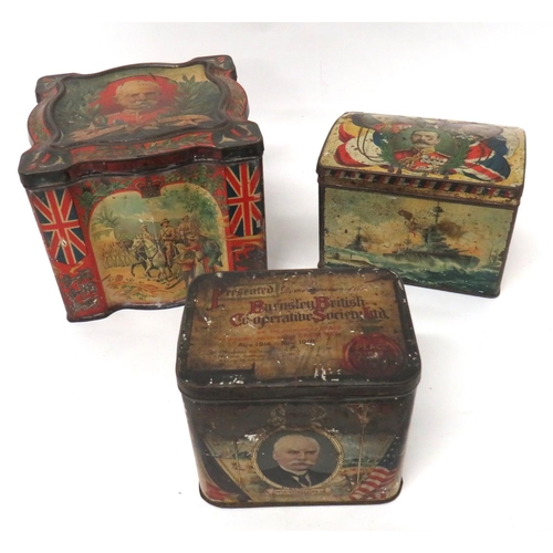 179 - Three Boer War/WW1 Keens Mustard Patriotic Transfer Printed Tins
consisting a scroll edge tin with B... 