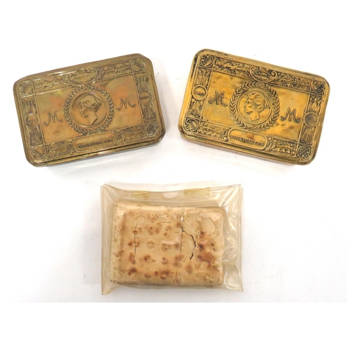 182 - Two WW1 Christmas Boxes And A Hard Tack Biscuit
brass, Princess Mary's Christmas 1914 boxes.  T... 