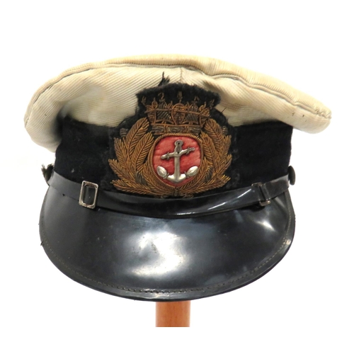 204 - Merchant Navy Officer's Service Dress Cap
white composite crown.  Black composite peak and chin... 