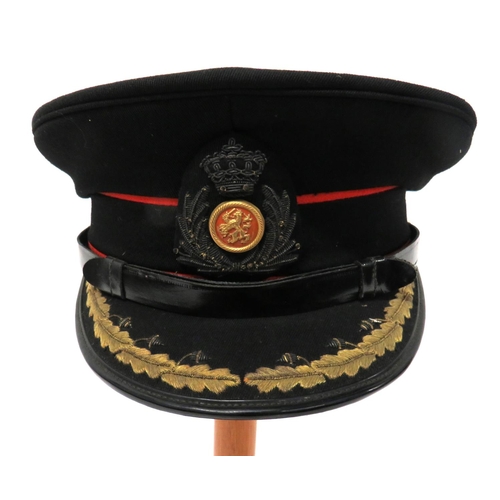 207 - Dutch Colonel's Service Dress Cap
black crown and body with red piping.  Black peak with gilt e... 