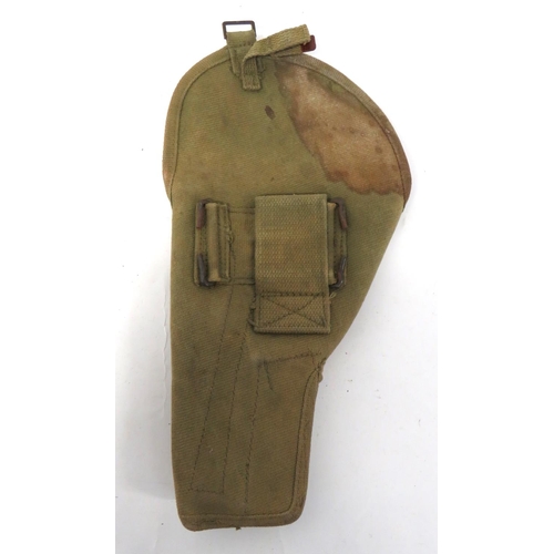 261 - Canadian Issue WW2 Browning Hi-Power Pistol Holster
green blancoed webbing holster.  Side and t... 