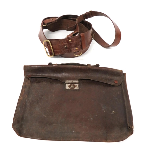 264 - WW2 Sam Browne Belt and German Briefcase
brown leather, Sam Browne belt and shoulder strap with bras... 