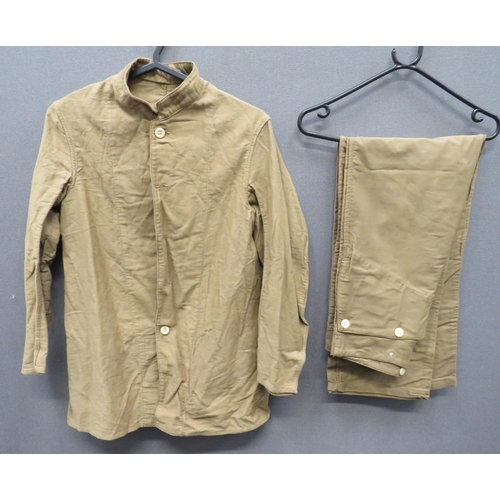 301 - WW2 Royal Ordnance Factory Jacket And Trousers
khaki tan cotton, single breasted tunic with low coll... 