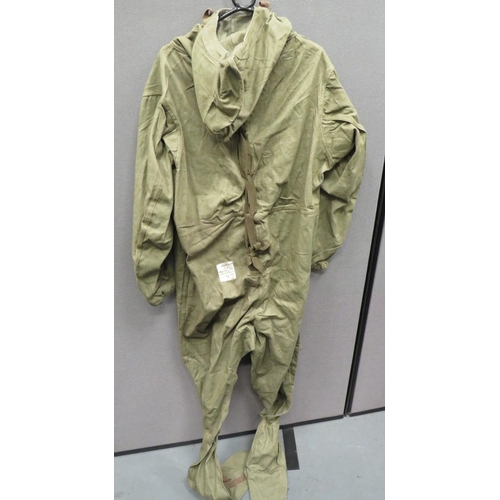 310 - Unusual 1942 Dated Anti Louse Overalls
green denim, full hooded suit.  Open top pocket to chest... 